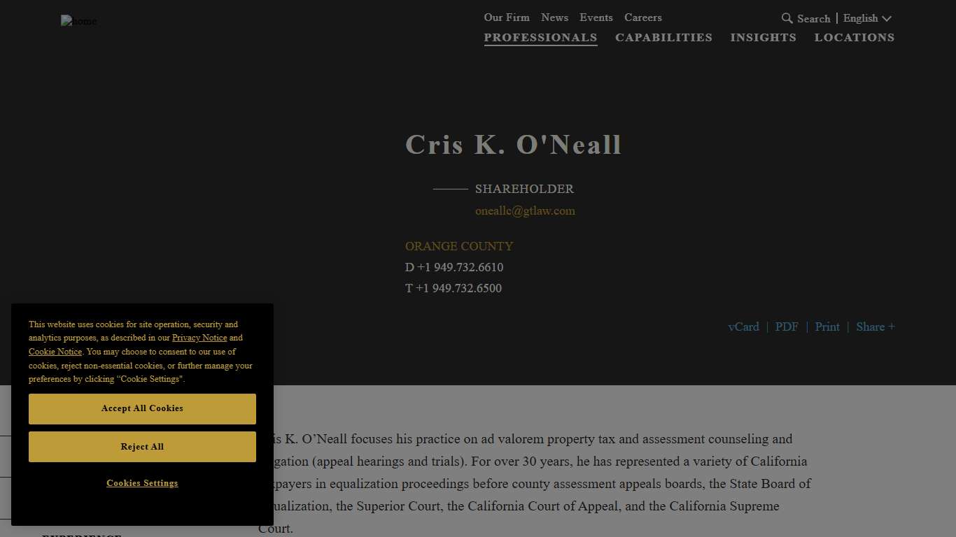 Cris K. O'Neall Tax Lawyer Professionals Greenberg Traurig LLP