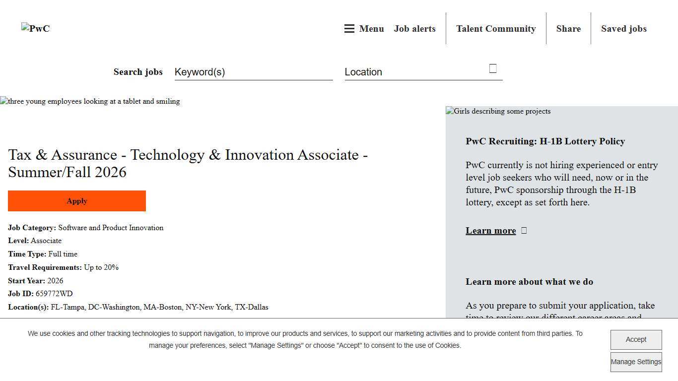 Tax & Assurance - Technology & Innovation Associate - Summer/Fall 2026 at PwC