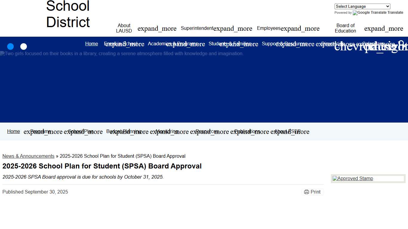 2025-2026 School Plan for Student (SPSA) Board Approval Federal and State Education Programs